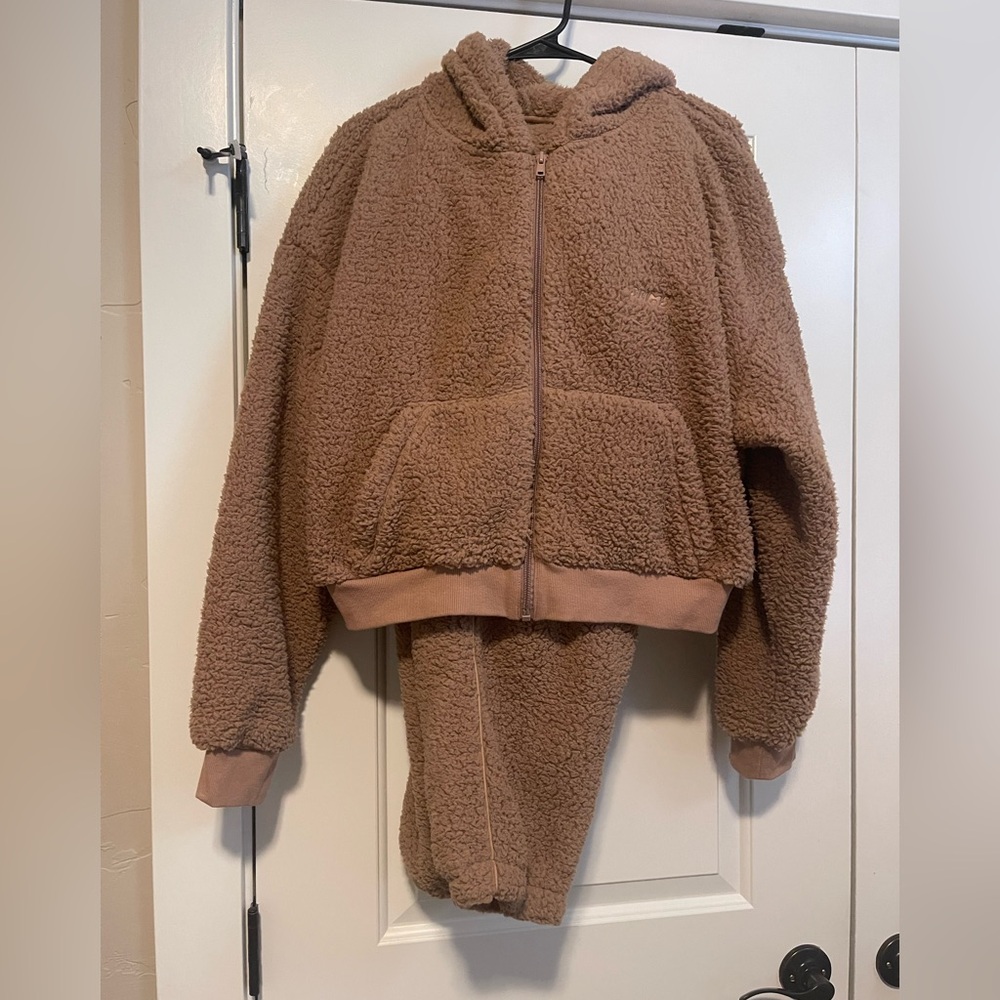 SKIMS 2XL teddy hoodie jacket and pants. EUC